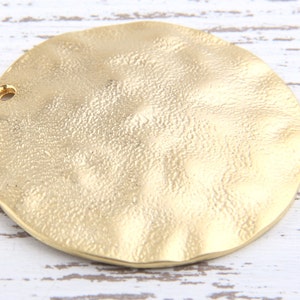 Large Round Dome Shaped Hammered Gold Pendant, 45 mm, 1 piece // GP-444 image 2