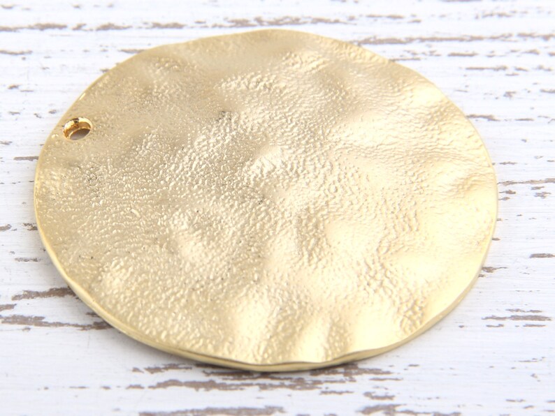 Large Round Dome Shaped Hammered Gold Pendant, 45 mm, 1 piece // GP-444 image 2