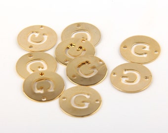 Alphabet Letter Disk Connector Link, Buchstabe G, Cut Out Letter Link, 22k glänzend vergoldet, 1 Stück , GC-376