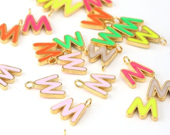 1 Letter M Charm, Enamel Letter Charms, Enamel Alphabet Charms, Letter Pendants, Earring Alphabets, Letter Bracelet Charms // GCh-403