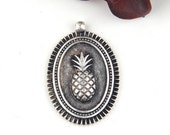 Silver Plated Oval Pineapple Medallion Pendant, Pendant, 1 piece SP-341