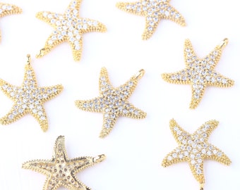 CZ Micro Pave Star Charms, Sea Star Charms, Crystal Star Charms, CZ  Charms, Micro Pave Charms 1 piece // GCh-402