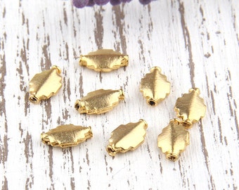 10 Mini Edged Smooth Beads, Gold Metal Beads, 22k matte gold plated // GB-170