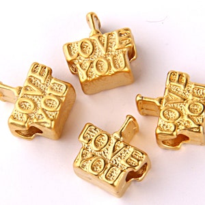 Chunky I love You Beads, Love Beads, banhado a ouro, 4 peças // GB-085