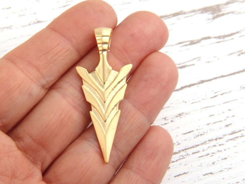 Matte Gold Arrow Pendants Tribal Arrow Pendant Spear Head Pendants 2 pcs GP-439