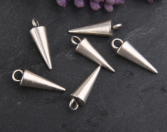 6 Silver Spike Drop Charms, Spike Charms, Drop Charms // SCh-137