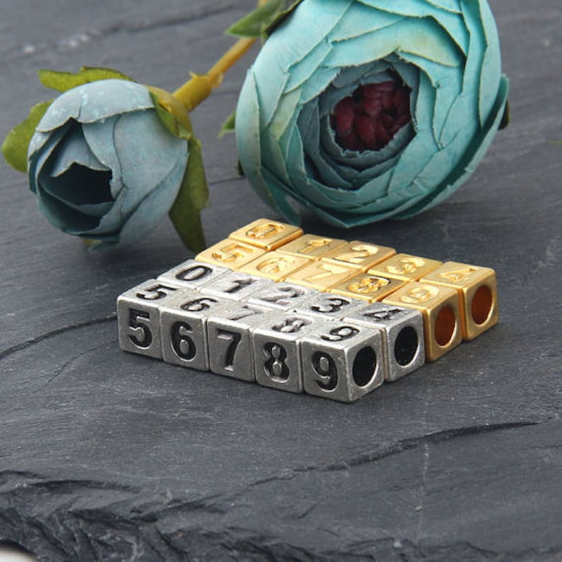 Metal Number Beads, Number Sliders, Number Cube Beads, Bead Sliders, Slider Cube Beads, Pick Your Number, 1 piece // GB-227 image 5