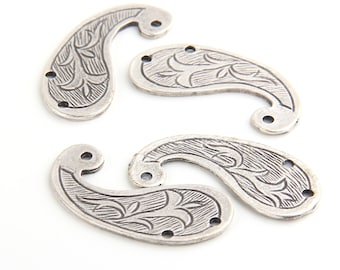 Connettore a forma di paisley tribale in argento antico, Tribal Supplies, 4 pezzi // SC-163