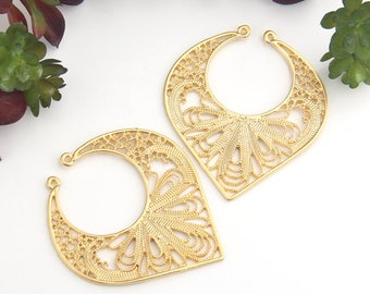 Gold, Large Filigree Chandelier Earring Components, Chandelier Pendant, 2 pcs // GP-574