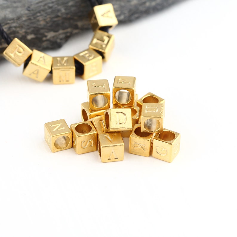 1 Gold Letter Bead Metal Alphabet Beads Cube Alphabet Bead Etsy