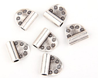 Semi Circle Swirl Ethnic Bead Charm Spacers, Silver Plated, 6 pieces // SBEA-051