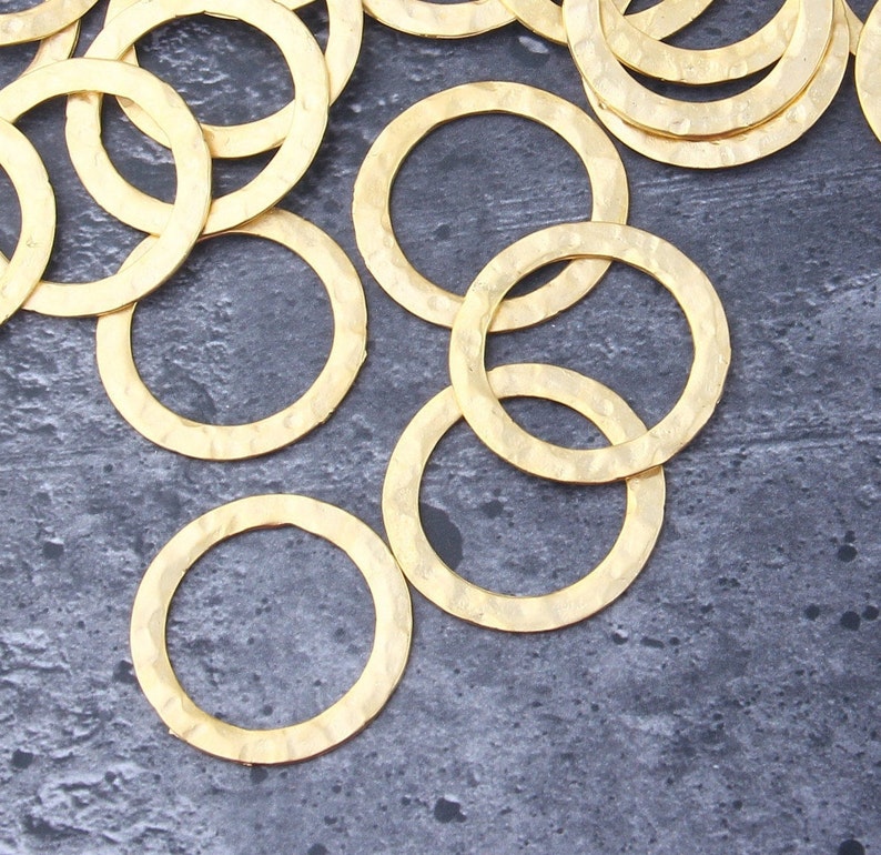 4 Gold Hammered Circle Connector, Hammered Ring Link, Circle Ring Link // GC-612 image 1