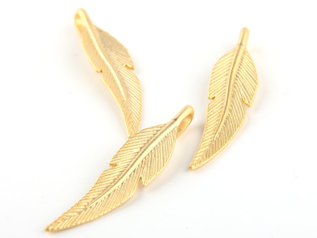 Matte Gold Plated Feather / Leaf Pendants Small Feather - Etsy