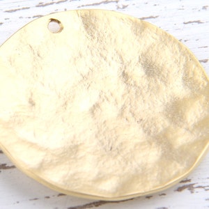 Large Round Dome Shaped Hammered Gold Pendant, 45 mm, 1 piece // GP-444 image 4