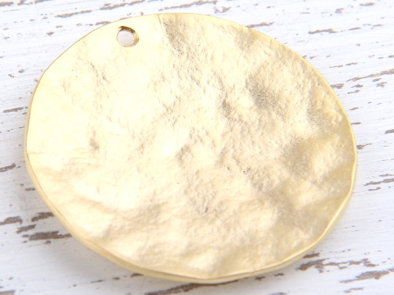 Large Round Dome Shaped Hammered Gold Pendant, 45 mm, 1 piece // GP-444 image 4