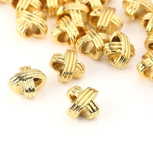 X Shaped Beads, Shiny Gold X Beads, Bracelet Slider Beads, Choker Slider Beads,  Wrap Bracelet Beads, 3 pieces // GB-347