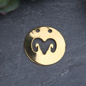 1 Aries Zodiac Sign Pendant with Double Hole, Shiny Gold Horoscope Pendant, 20mm // GP-623