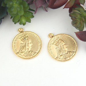 Gold, Replica Ancient Coin Pendants, Ethnic Pendants, Ancient King Pendants, Medallion Pendant, 2 pieces // GP-594