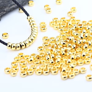 5mm Gold Beads, Mini Slider Beads, Mini Bracelet Beads, Mini Spacer Beads, Metal Seed Beads, 25 pieces // GB-368