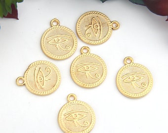 Gold, Ägyptisches Auge Charms, Auge des Horus, Horus Charms, Kemetic Schmuck, Ägypten Auge Charms, 6 Stück // GCh-287