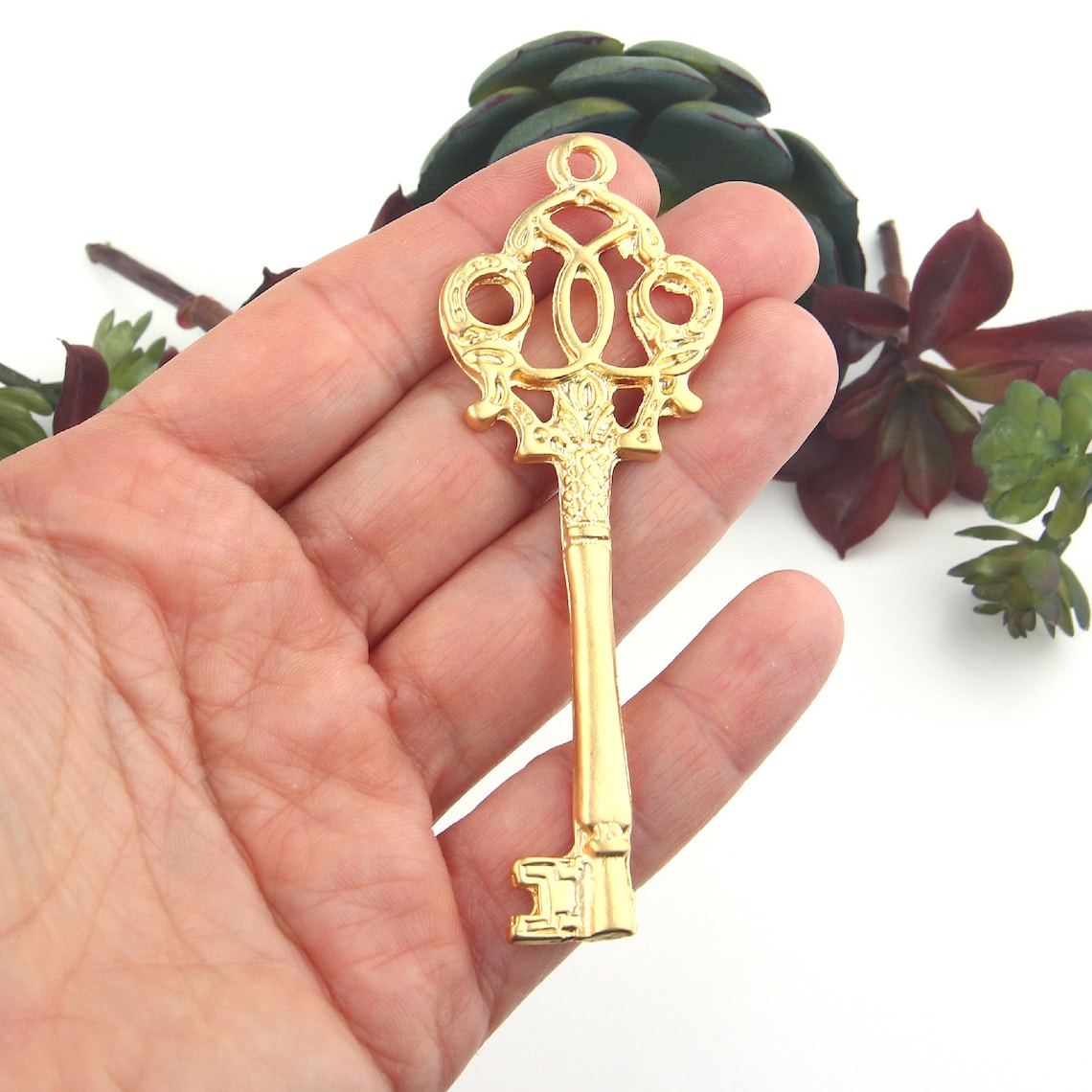 Gold Large Skeleton Key Pendant Key Necklace Piece 1 piece Etsy