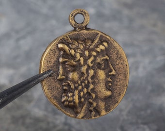 Ancient Coin Pendant, Bronze Medallion Pendant, Replica Tetradrachm Pendant, Ancient Greek Coin, Medallion Pendant, 1 piece // ABP-180