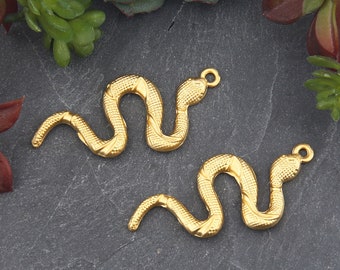 2 Matte Gold Snake Pendant, Snake Necklace Piece, Crawling Snake Pendant, 22x52mm //GP-637
