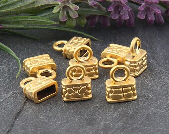 10 Gold Mini Tassel Caps, Gold Cord Ends // GF-163