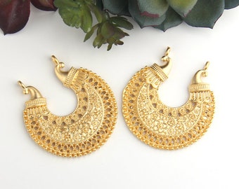 Gold, Bohemian Earring Components, Filigree Earring Pendants, Hippie Earring, Boho Earring Components, 2 pieces //GP-561