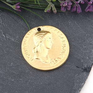 Replica Ancient Greek Coin Pendant, Gold, Old Greek Pendant, 1 piece // GP-524