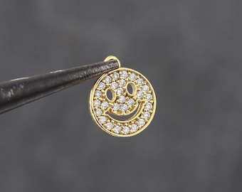 CZ Micro Pave Smiley Charms, Smiley Charms, Crystal Smiley Charms, CZ Smiley Charms, Micro Pave Smiley Charms 1 piece // GCh-401