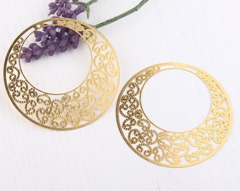 Laser Cut Curly Filigree Earring Pendants, 60mm, 2 pieces // GP-488