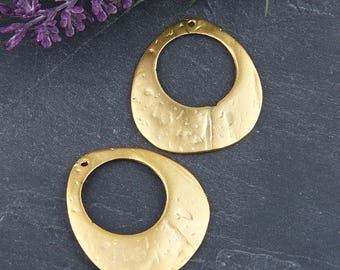 Gold, Organic, Textured Oval Cut Out Pendants, Earring Pendants,2 pieces // GP-518