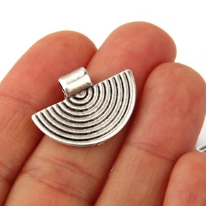 Matte Silver Plated Tribal Charms, Ethnic Silver Charms, Semi Circular, 4 pieces // SCh-097