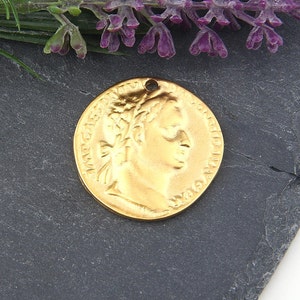 Replica Ancient Greek Coin Pendant, Gold, Old Greek Pendant, 1 piece // GP-525