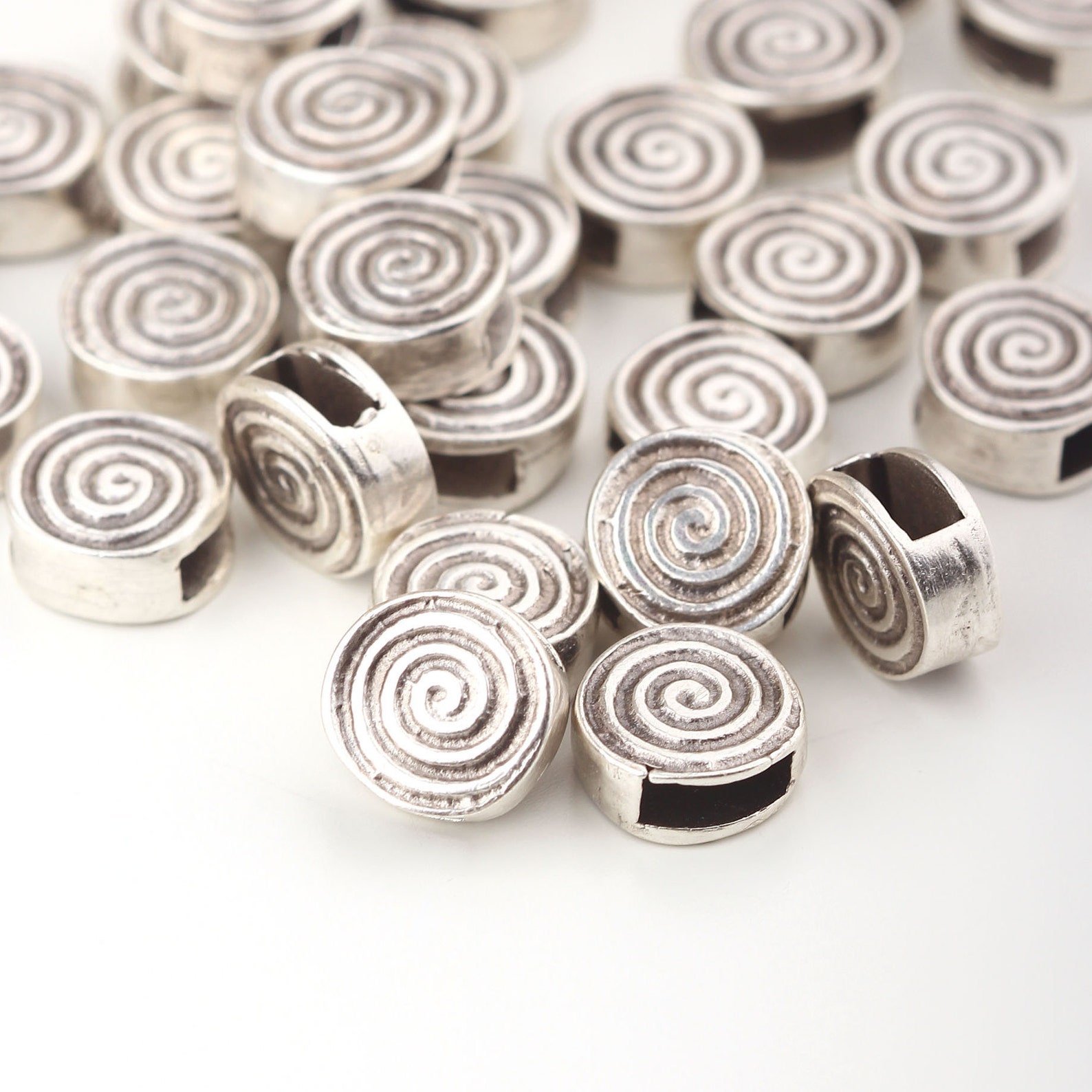 Spiral Slider Bead Silver Bead Sliders Cord Slider Beads Etsy