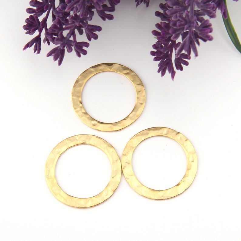 4 Gold Hammered Circle Connector, Hammered Ring Link, Circle Ring Link // GC-612 image 2
