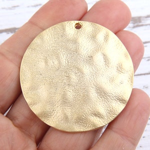 Large Round Dome Shaped Hammered Gold Pendant, 45 mm, 1 piece // GP-444 image 5