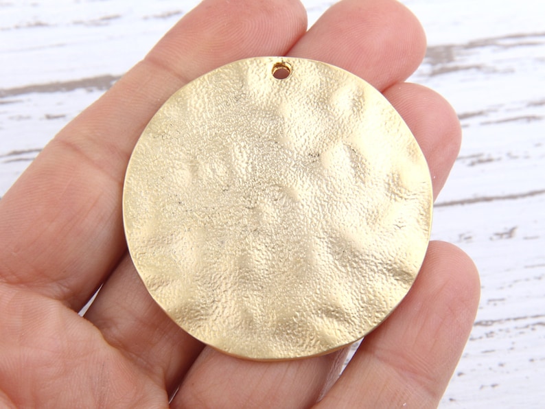 Large Round Dome Shaped Hammered Gold Pendant, 45 mm, 1 piece // GP-444 image 5