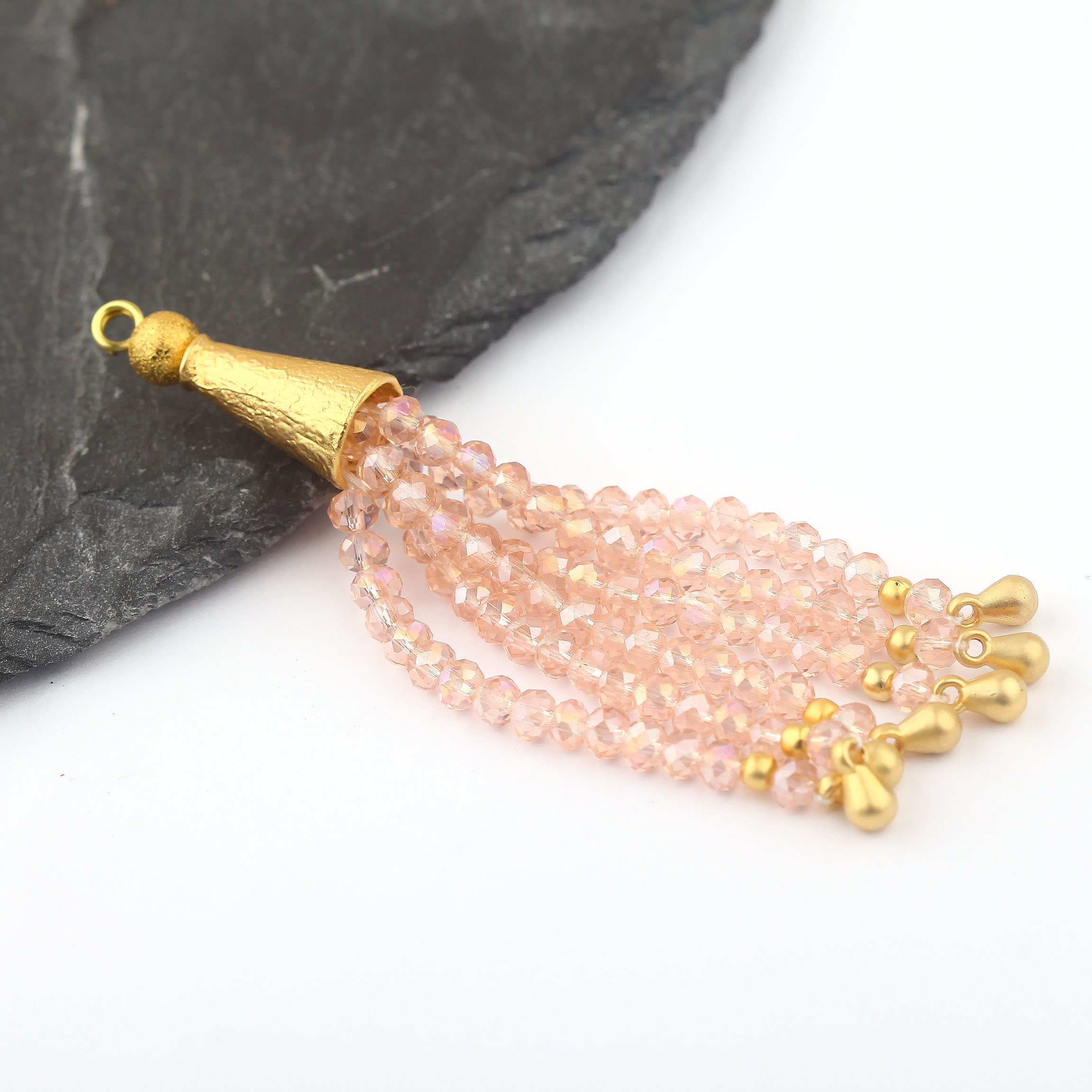 Crystal Bead Tassel Handmade Bead Tassel Light Blush 1 Etsy