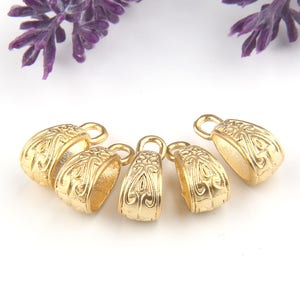 Textured Pendant Bail Sliders, Gold Pendant Bails, Gold Bails, Pendant Bail with ornament, Scarf bails, 5 pieces // GF-158