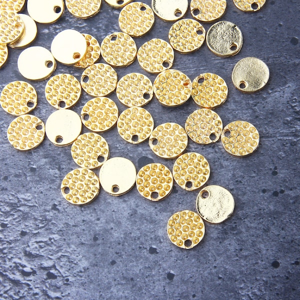 Gold Color Disc Charms, Punched Disc Charms, 6 pieces // GCh-370