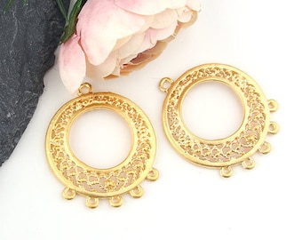 Round Chandelier Filigree Earring Components, Filigree Multiloop Pendant, Chandelier Link, 2 pieces // GC-501