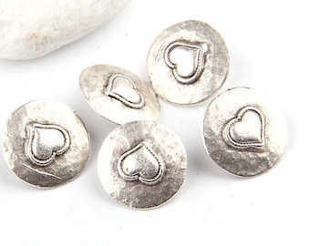 Silberne runde Herz Knopf Perlen, Armband Knöpfe, Love Buttons, 19mm, 5 Stück // SBEA-042