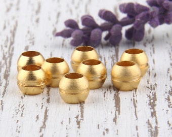 Large Holed Round Gold Beads, Bead Supplies, Jewelry Supplies, 8pcs// GB-173