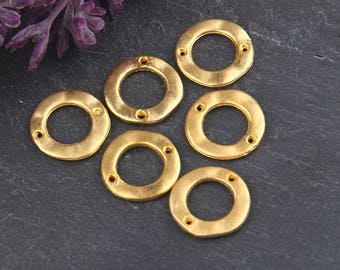 Gold, Mini Flat Circle Connectors, Circle Organic Connectors, Gold Ring Link, 14 mm, 6 pieces // GC-483