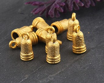 Mini Gold Tassel Caps, Mini Gold Cord Cones, Cord Ends, 10 pieces // GF-161
