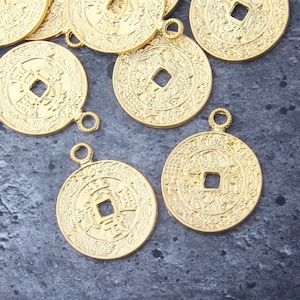 Chinese gelukshangers, Qing-dynastie munt, Chinese munthanger, gouden Chinese hanger, 1 stuk // GP-711