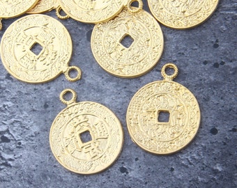 Chinesische Glücksanhänger, Qing Dynastie Münze, Chinesischer Münzanhänger, Gold Chinesischer Anhänger, 1 Stück // GP-711