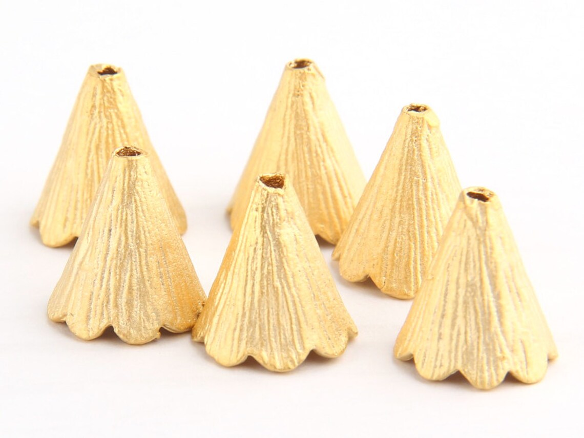 Matte Gold Cone end cap Bead cap Tassel Cap 6 pieces // Etsy
